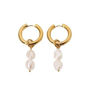 New 18K Gold Plated Double Fresh Water Pearl Earrings